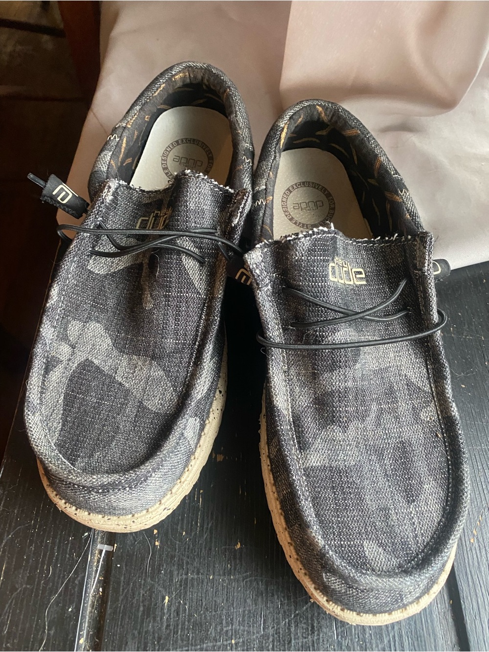 Hey Dude Men's Black Canvas Slip-On Loafers with Tan Sole